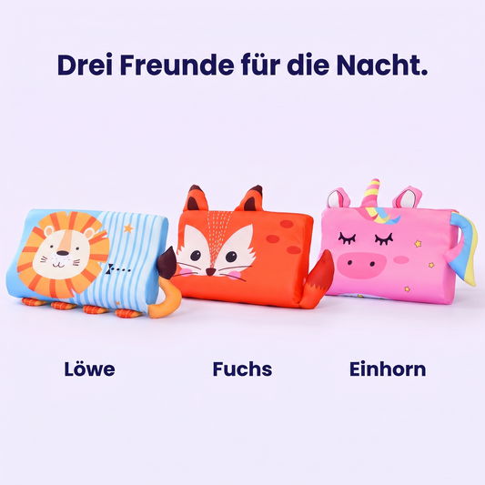 Drei Kinderkissen mit Löwe, Fuchs und Einhorn