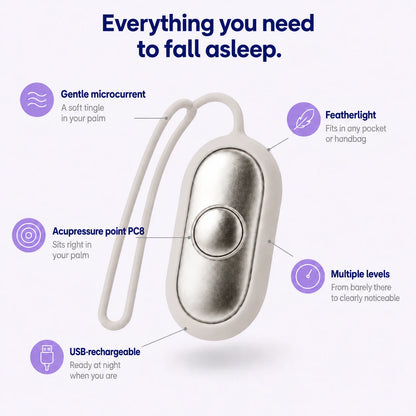 DreamyHelper features: gentle microcurrent, acupressure point PC8, USB-C