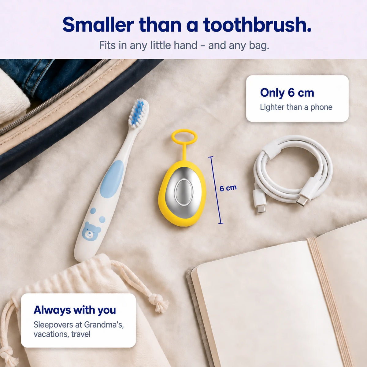DreamyHelper Kids is smaller than a toothbrush