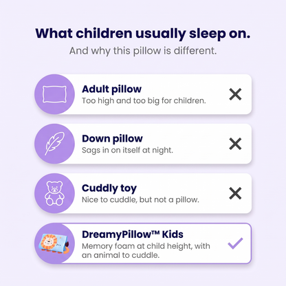 Vergleich: Erwachsenenkissen, Daunenkissen, Kuscheltier und DreamyPillow™ Kids