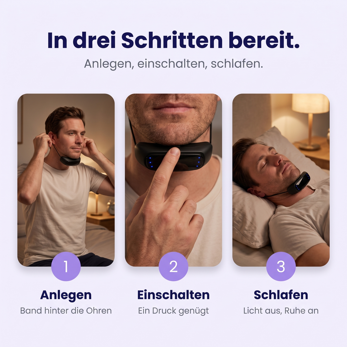 SnorryHelper™ in drei Schritten anlegen, einschalten, schlafen